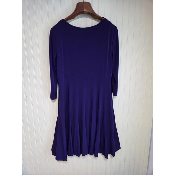 Leslie Fay Dress Womens 14 Purple 3/4 Sleeve Scoop Neck Swing Knee Length USA - Picture 3 of 7